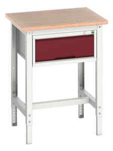 16921600.** verso adj. height workstand with 1 drawer cabinet & multiplex top. WxDxH: 700x600x780-930mm. RAL 7035/5010 or selected